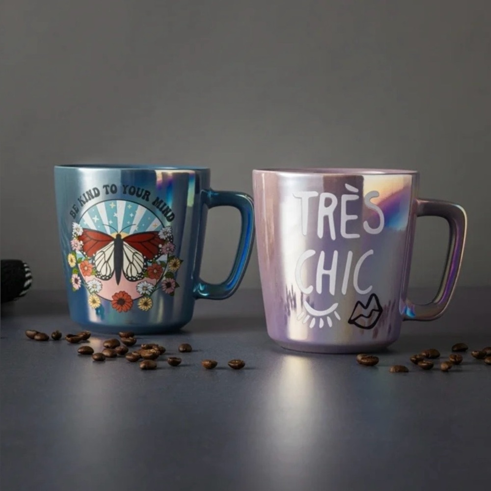 PAIR OF PEARLIZED STONEWARE COFFEE MUGS    SHIMMER COLLECTION   OFFICE GIFT MUG